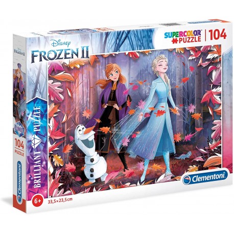 Clementoni - Puzzle infantil 104 piezas, Puzzle infantil con brillantina, de Frozen 2