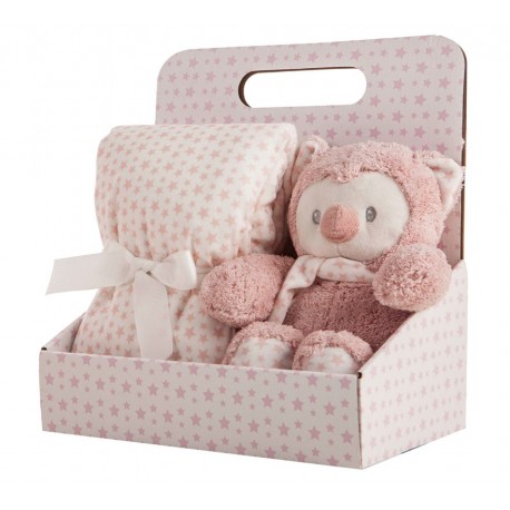 Caja con Manta de 75x75 cm y Búho de Peluche de 25 cm